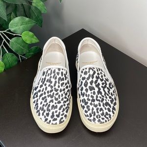 Saint Laurent White And Black Leopard Print Venice Slip-On Sneakers